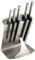Global UKON 6-Piece Professional Kitchen Knife Set, CROMOVA 18 Stainless Steel – Contains 5 Kitchen Knives & 1 Knife Block, Silver