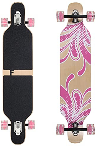 Flex3 bis 68kg - Camber Longboard (Flex3 bis 68kg, pink Blume LED - Ahornholz)
