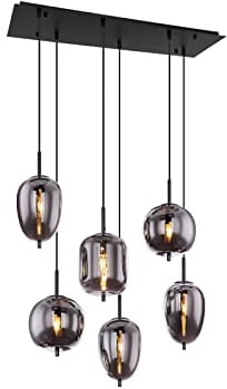 6-flammige Rauchglas Balkenpendelleuchte BLACKY, Metall schwarz matt