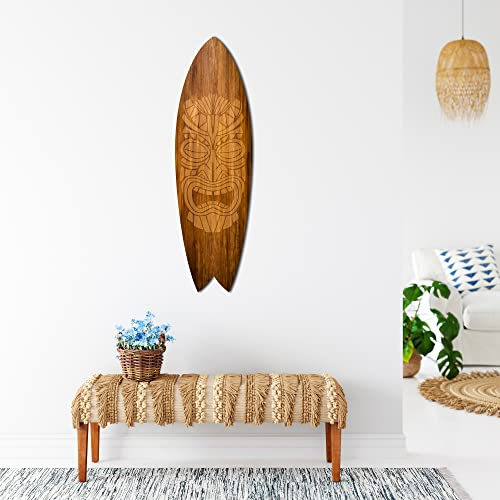DECLINA, Wanddekoration, Surfbrett, Dekoratives Surfbrett, Aludruck, Tiki Wood, 100 x 30 cm