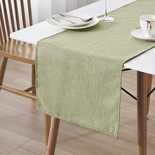 Decomira Tischläufer wasserabweisend Leinen-Optik - Fleckschutz, abwaschbar - Als Garten-Tischdecke Outdoor für Esstisch - Grün - 40x260 cm