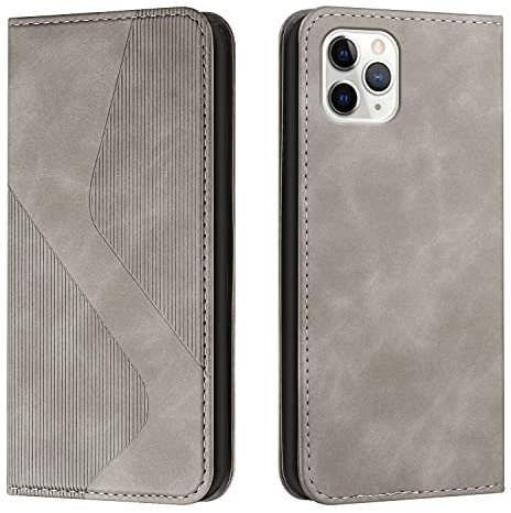 Mo-Somnus Kompatibel mit iPhone 11 Pro Max Hülle, Magnet PU Leder Flip Wallet Case Tasche Handyhülle, Stoßfeste Klappbar iPhone 11 Pro Max (6,5 Zoll) Brieftasche Klapphülle mit [Kartenfächer] (Grau)