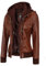 Blingsoul Schwarze Lederjacke für Damen, echtes Lammfell, braune Kapuze, Lederjacke für Damen, Cognac - Edinburgh Jacket, Large