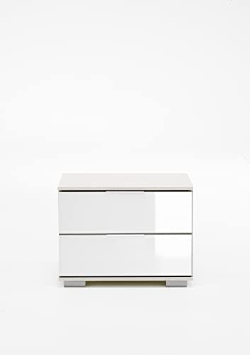 möbelando Nachtkommode Easy Plus Kommoden in weiß mit 2 Schubladen und Absetzungen in Glas Weiss. Abmessungen (BxHxT) 52x40x38 cm
