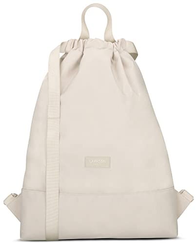 LARKSON Turnbeutel Damen & Herren Beige - No 7 - Rucksack Damen für Sport und Festival - Beutel Rucksack Klein mit Innentasche - Außentasche für Schnellzugriff
