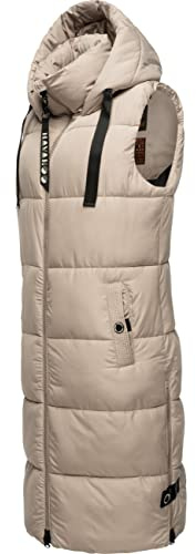 Navahoo Damen ärmellose lange Outdoorweste warme Winterjacke Schnuffelchen Taupe Gr. XXL