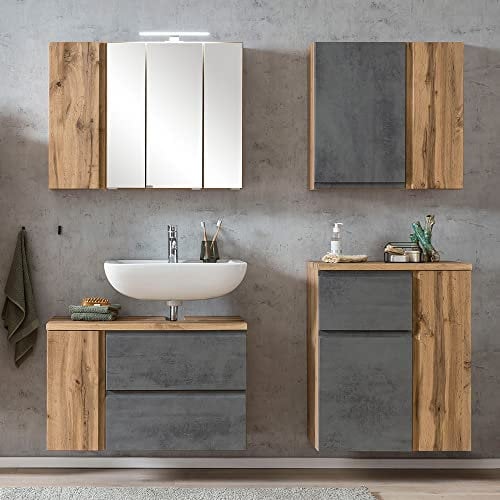 Lomadox Badezimmer Set, stehend/hängend, in Wotan Eiche Nb. mit Beton Optik, B/H/T ca. 165/200/35 cm