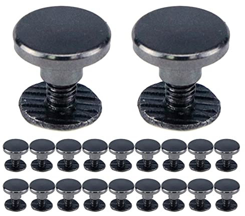 MY MIRONEY Lot de 20 vis Chicago Rivets noirs clairs pour reliure en métal à tête cruciforme ronde Vis à clous Rivets pour cuir DIY sac à main artisanat du cuir 0,9 x 0,5 cm