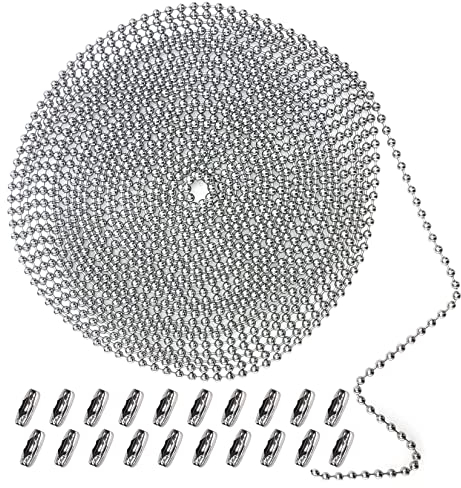 BetterJonny 6m Kugelkette, 3,2 mm Edelstahl Kugel Kette Halskette Perlen Pull Chain Extension mit 20pcs passende Stecker Splitter