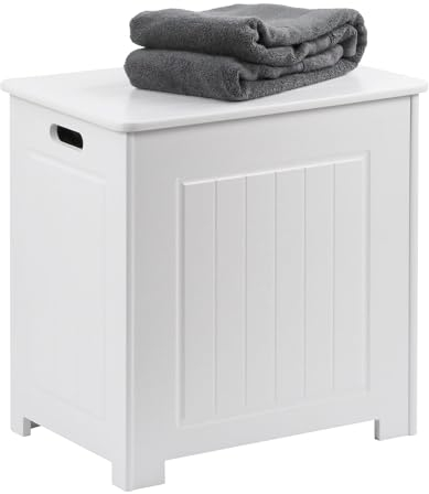 Livhome Laundry Bin for Bathroom Wooden Laundry Storage Box Free Standing Towel Chest Linen Cabinet Furniture Cupboard Cabinets, White 51cm x 40cm x 51cm