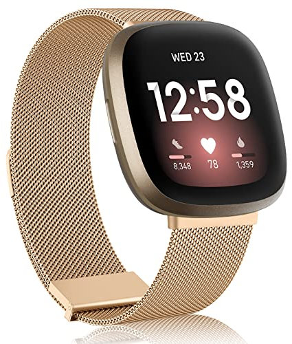 Meliya Metallarmband für Fitbit Versa 3/Versa 4/Sense 2/Sense für Damen und Herren, magnetisches Ersatzband für Fitbit Versa 3/Versa 4/Fitbit Sense 2, Roségold