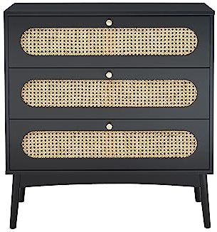 BAÏTA Commode Anatole Noir et cannage rotin