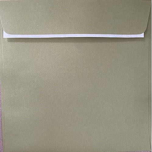 Quadratische Umschläge für Grußkarten, Hochzeitseinladungen, Basteln, farbige Umschläge, 155 x 155 mm, 50 Stück (Olivgrün, haftklebend)