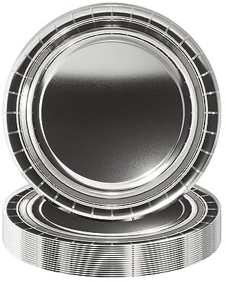 16Pcs Metallic Silver Party Paper Plates 7 inch,Xmas Foil Silver Party Tableware Decor Christmas Silver Paper Plates Metallic Silver Plates for Christmas Party Supplies Table Decorations