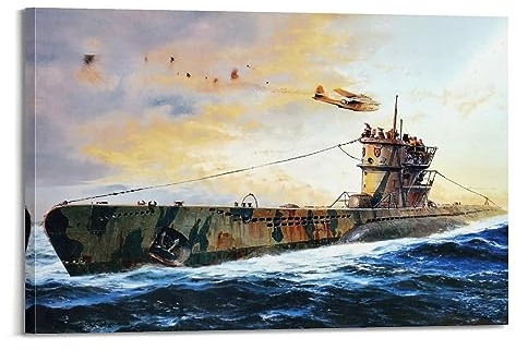 Vintage WWII Deutsches U-Boot U-264 Poster Dekorative Malerei Leinwand Kunst Bild 20 x 30 cm