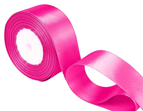 20mm Shocking Pink Satin Ribbon for Gift Wrapping, 25M Double Sided Polyester Ribbon Roll for Crafting Bouquets, Cake, DIY Hair Accessories, Sewing, Making Bows, Wedding Decoration