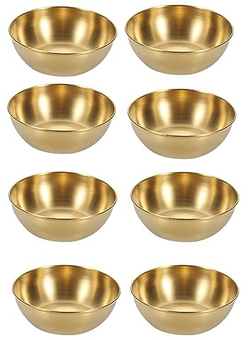 Coupelles Rondes Acier Inoxydable Doré: HOMURY 8 Pièces Petits Bol Service, Petit Bols à Sauce, Bol Trempette pour Plats, Soucoupes, Sushis, Snacks, Epices, Condiment, Fruits (Or, 8.2cm x 2.7CM)