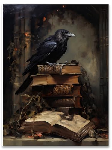 Dark Academia Decor Halloween Ghost Poster Gothic Raven Wandkunst 30,5 x 40,6 cm ungerahmt Rabe Gemälde Krähe Druck