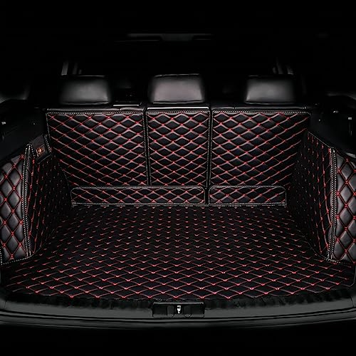 Auto Kofferraummatte für VW Golf VII Variant Station Wagon (Estate) 2013-2020, Vollständige Abdeckung Leder Kofferraumwanne Schutzmatte Wasserdicht rutschfest Autozubehör,Black-Red