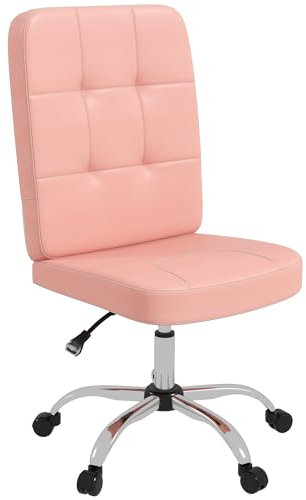 Vinsetto Silla de Oficina sin Brazos Silla de Escritorio Giratorio de Piel Sintética con Altura Ajustable Estilo Moderno Carga 120 kg 45x59x90-100 cm Rosa