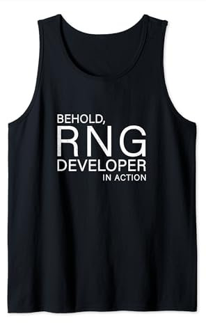 Divertido generador de números aleatorios Humor RNG Desarrollador en acción Camiseta sin Mangas