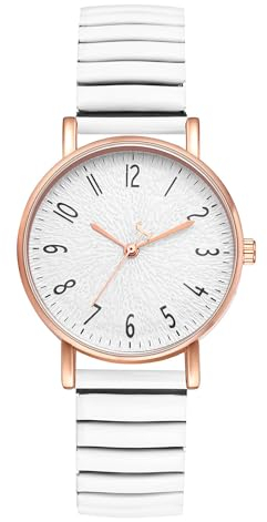 Avaner Uhr Damen Stretch Armband: Elastisches Armbanduhr Klare Lesbare Damenuhr mit großen Zahlen Hartes Edelstahlarmband Wasserfeste Analoge Quarz Frauenuhr in Weiß