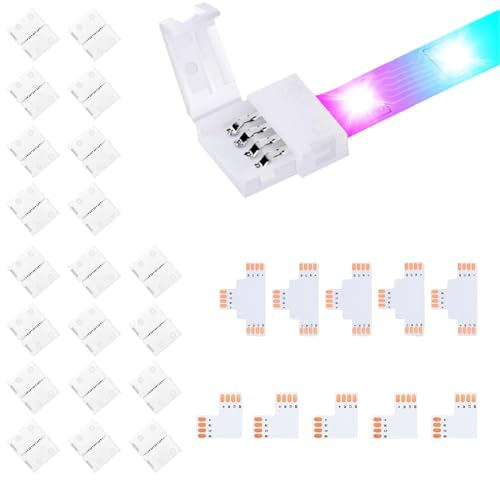 LED Strip Verbinder 4 Polig, L Form und T Form Lötfreier LED Licht Anschluss für 10mm 5050 3528 RGB LED Streifen