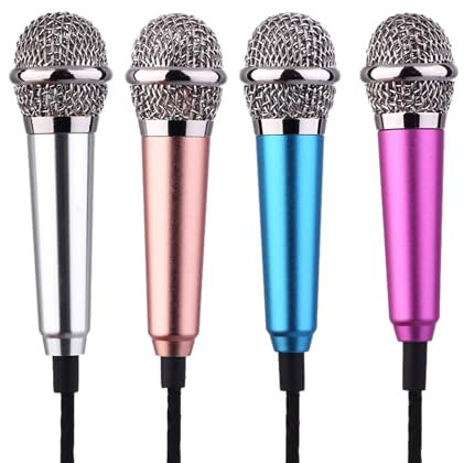 DUINIU 4 Pieces Mini Microphone, Mobile Karaoke Microphone, Micro Wired Microphone, Portable Microphone, Small Singing Microphone, Compatible with Mobile Phones and Laptops