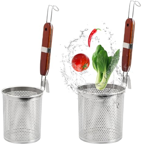 Anseom 2pcs Panier à Pâtes, Filtre à Nouilles,Panier à pâtes Micro-perforé en Acier Inoxydable,Tamis Farine,Passoire Inox, Panier de Cuisson avec Poignée Passoire pour Pâtes,Aliments Frits,14cm+12cm