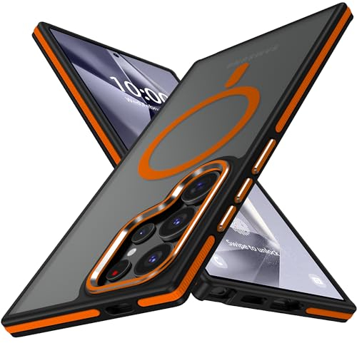 symboly Magnetisch für Samsung Galaxy S24 Ultra Hülle Matt, Kompatibel mit MagSafe, Handyhülle Samsung S24 Ultra Case Militärnorm Schutz Stoßfeste Schutzhülle Dünn Galaxy S24 Ultra 6,8 in, Orange