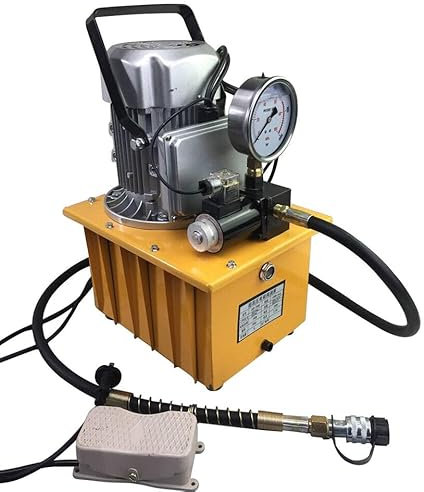 CLEADONG Bomba hidráulica eléctrica de 750 W, con válvula magnética, 700 bar, bomba hidráulica eléctrica de 0,6 L/min, bomba hidráulica hidráulica con manguera de aceite de 1,8 m (amarillo)