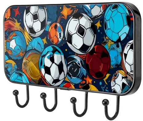 etoenbrc Crochets muraux à motif de poils de football, 4 crochets en fer pour accrocher manteaux, porte-manteaux décoratifs pour mur, très résistants pour vêtements, sacs, clés