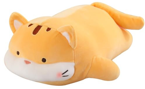 AMOZO Katze Kuscheltiere Kawaii Süße Katze Plüschkissen Stofftiere Weiche Plüschtier Kitty Plüsch Dekokissen Geschenke für Mädchen Kinder (Orange)