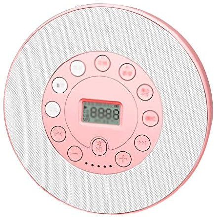 Portable Portable CD Player Boombox with 3.5mm AUX Input, Headphone Jack, LCD Display, CD Player Repeater USB Charging Mini MP3 Player(Pink)