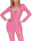 Maeau Catsuit Damen Jumpsuit aus schwarzem Leder, Lack-Latex-Body, langärmelig, Club, Nachtwäsche, Nachtclub, Kleider, Damen, Wet-Look, Turnanzug, Dessous, Party, M, L, XL, 3XL, rose, 46