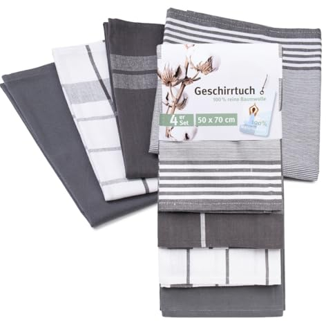 liebling 4er Pack Geschirrtücher, 100% Baumwolle, hochwertige & schwere Qualität, saugstark, 50 x 70 cm, Farbe: anthrazit