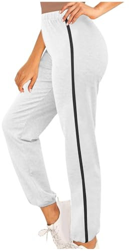 Damen Sommerhose Leicht Musselin Hose Elegant Hosen Casual Hose Einfarbig Arbeitshosen Locker Strandhose Basic Gerade Hose Hohe Taille Loung Hose Luftig Stoffhose Wanderhose(A13 White,S)
