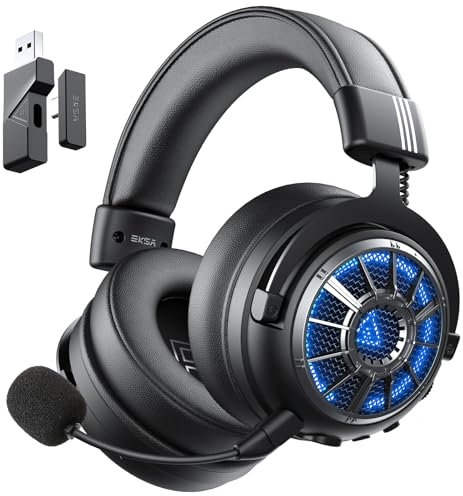 EKSA E5000BT Wireless Gaming Headset, Detachable Noise Canceling Microphone Bluetooth 5.3 Gaming Headphones 2.4GHz USB-C & USB Schnittstelle, 7.1 Surround Sound, für PC PS4 PS5 Mac