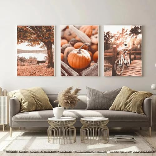 3er Poster Set Vintage Herbst Leinwand Bilder Aesthetic Room Deko Bilder Wohnzimmer Deko Schlafzimmer Wandbilder Kunstdruck Bild ohne Rahmen (30x40cm)