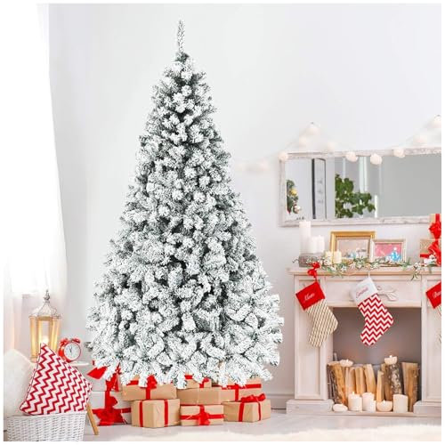 Sapin De Noël Floqué De Neige, Sapin De Noël Artificiel En Faux Pin Avec Aiguilles En PVC, Support En Métal Pliable, Décoration De Noël Entièrement Articulée Pour L'intérieur Et L'extérieur,5ft