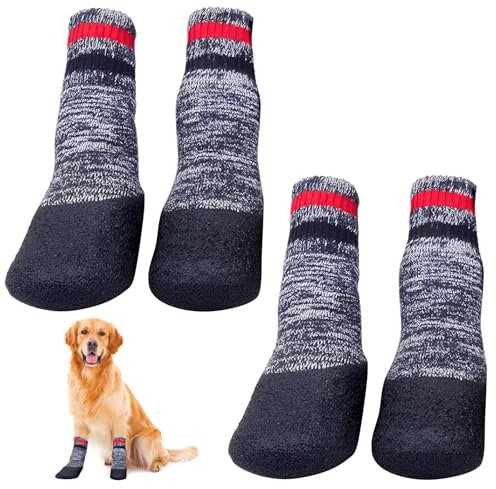 Cosswe Hundesocken Pfotenschutz 2 Paar Anti-Rutsch Hundesocken Wasserdichter Kautschuk Hunde Socken Hunde Schuhe Outdoor Atmungsaktiv Hundeschuhe Hundesocken Hundeschuhe Pfotenschutz