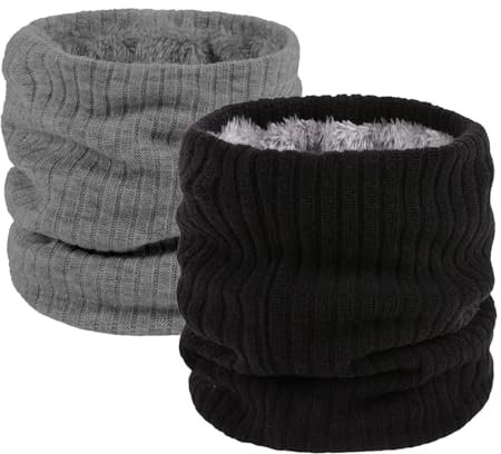 ATSNOSH 2 Piezas Braga para Cuello Invierno para Hombre Mujer, Bufanda Tubular, Bufanda Invierno, Engrosado Calentador de Cuello Térmica, Braga Cuello Moto Elasticidad Multifunción (Negro + Gris)