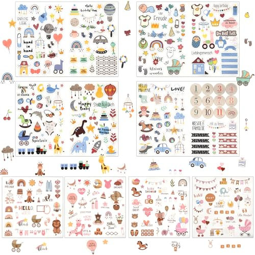 8 Stück (400+ Muster) Babyalbum,Sticker Fotoalbum,Scrapbooking Aufkleber zum Gestalten, Baby-Scrapbook-Aufkleber