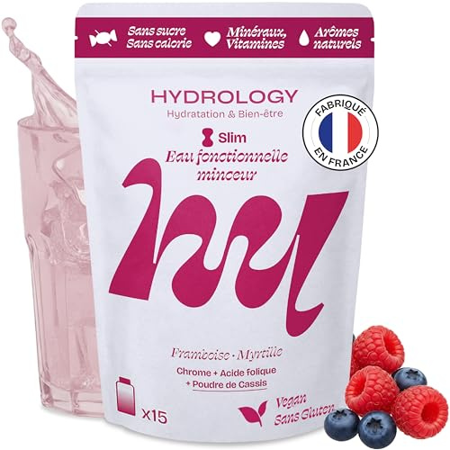HYDROLOGY - Aromatisiertes Wasser – Tabletten ohne Zucker – Vitamingetränk zum Abnehmen & Gewichtskontrolle – tägliche Hydration – 15 Brausetabletten – Vegan & natürlich – Blaubeere Himbeere – Slim