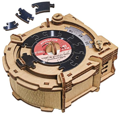 iDventure Cluepuzzle Record Player - Puzzlebox mit Jigsaw Puzzle - Escape Room Spiel - Geschenkbox - Schatztruhe - 3D Holzpuzzle - Sequenzielle Puzzles Rätselbox Erwachsene - Geldgeschenk - Geschenk