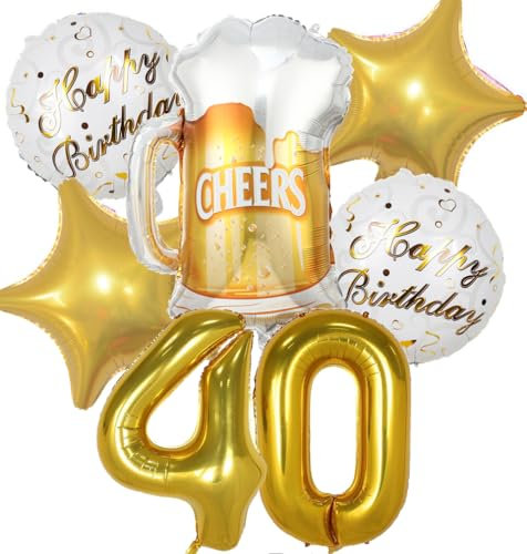 Luftballon 40. Geburtstag Mann Frau, 40 Geburtstag Deko Gold, Geburtstagsdeko 40 jahre Frauen, Ballon Bierflasche Deko zum Geburtstag Mann, Helium Ballons Bier Deko 40. Geburtstag Frau Männer