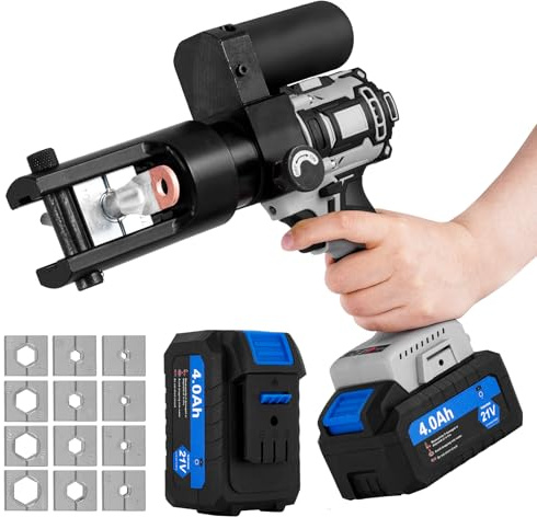 MXBAOHENG 60 KN Battery Powered Hydraulic Crimping Tool Kit Rechargeable Electric Hydraulic Wire Crimper with 12 Dies for Copper, Aluminium Terminals from 10-300MM²