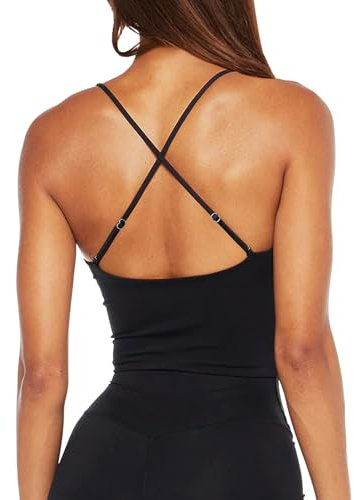 TZLDN Sport BH Damen Sport Bustier mit integriertem BH Gym Top Oberteil Tanktop Frauen Workout Yoga Schwarz S