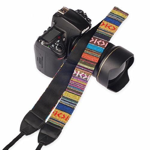 Reflex Camera Cotton Camera Neck Shoulder Strap for DSLR SLR compatible with Nikon Canon Sony | Adjustable, Comfortable Vintage Belt for Digital Cameras | Universal Fit with Leather Ends