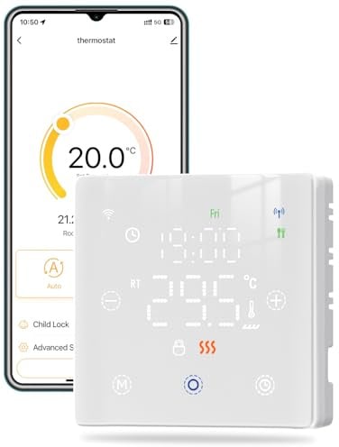 MOES 2 Fili Termostato a batteria Caldera WiFi a Riscaldamento Adatto | alle Caldaie a Gas, Termostato a controllo vocale programmabile, Compatibile, Google Assistant/Alexa/Tuya/Smart Life